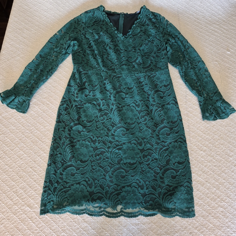 Eloquii Teal Lace V-Neck Dress